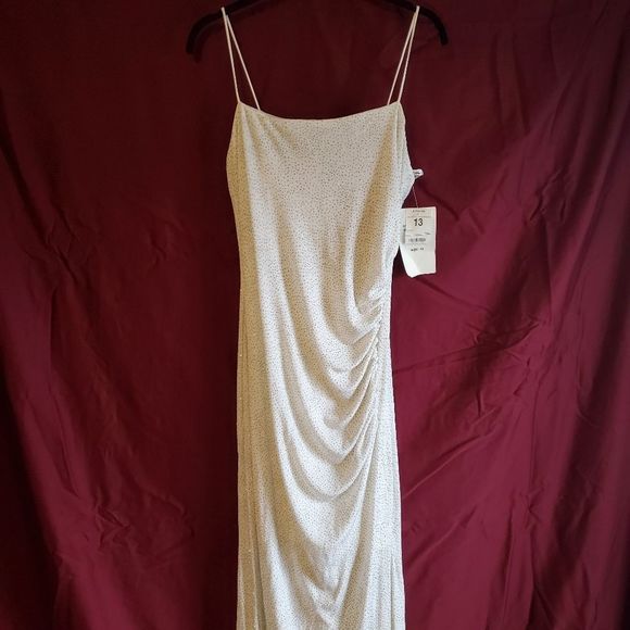 Blondie Nites Dresses Nwtwhite Sparkle Glitterspaghetti Strap Gown